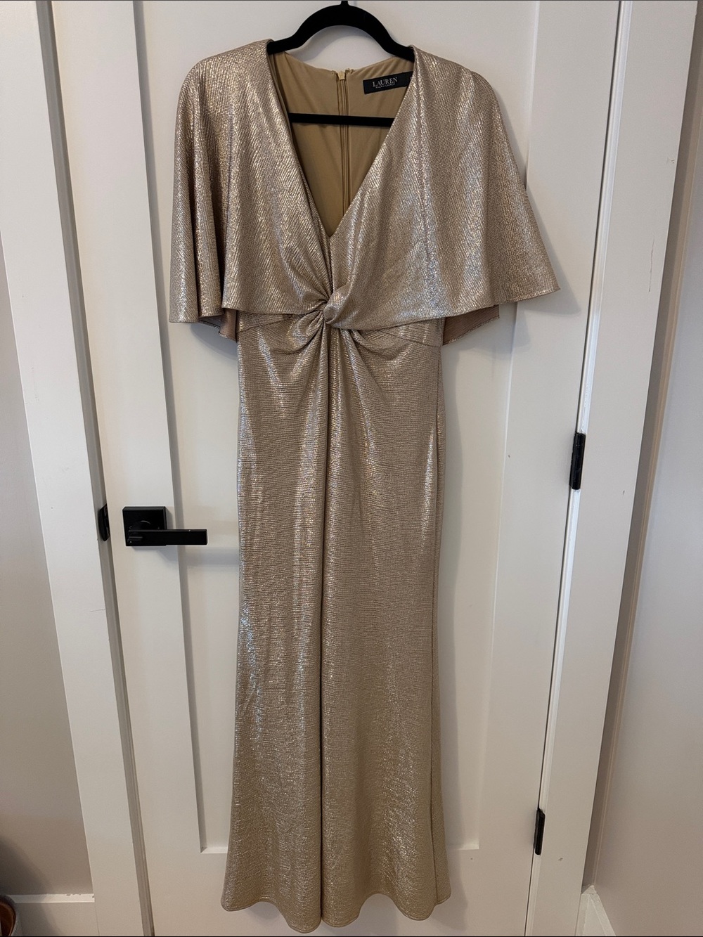 Lauren Ralph Lauren Metallic Champagne Twist-Front Maxi Dress